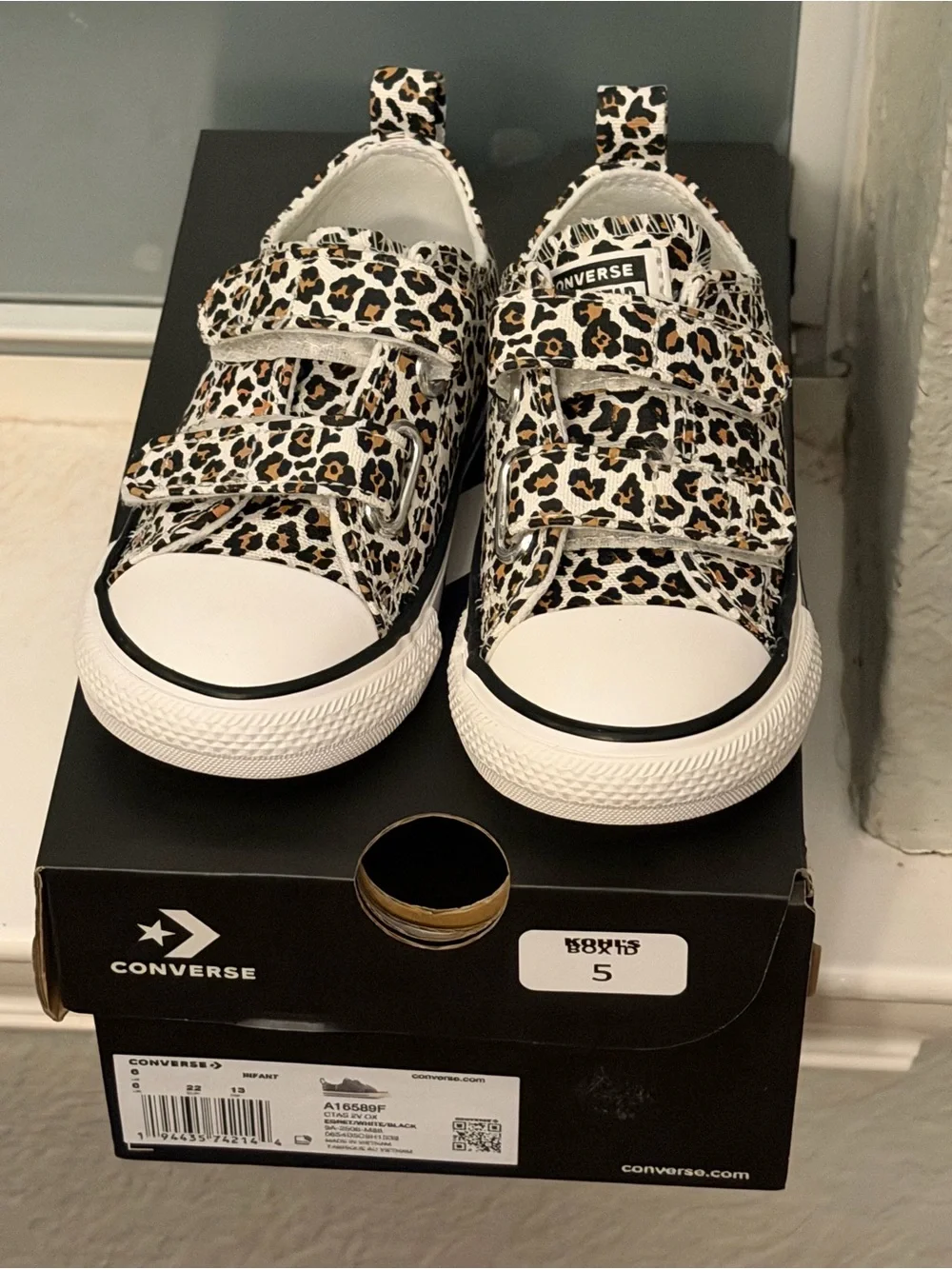 Converse Kids Leopard Print Low Top Sneakers - White, Tan, Black